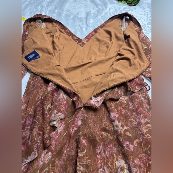 Marchesa Notte Floral Chiffon Asymmetrical Ruffle Dress in Rust Womens 8 - Picture 12 of 16